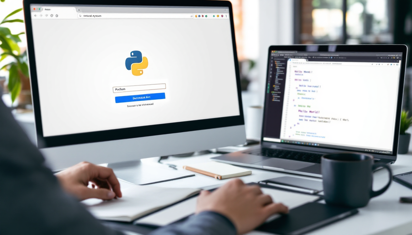 파이썬 공식 사이트와 VS Code에서 'Hello, World!' 프로그램을 실행하는 모습의 개발 환경 이미지