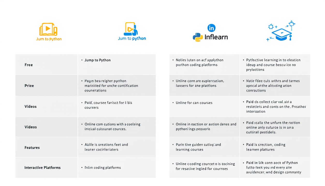 2025년 인기 있는 무료 및 유료 파이썬 학습 자료를 비교한 차트 이미지