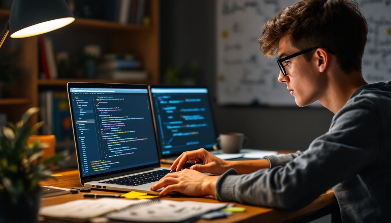 파이썬 코드와 오류를 직접 실습하며 배우는 독학 팁을 보여주는 학습자 이미지